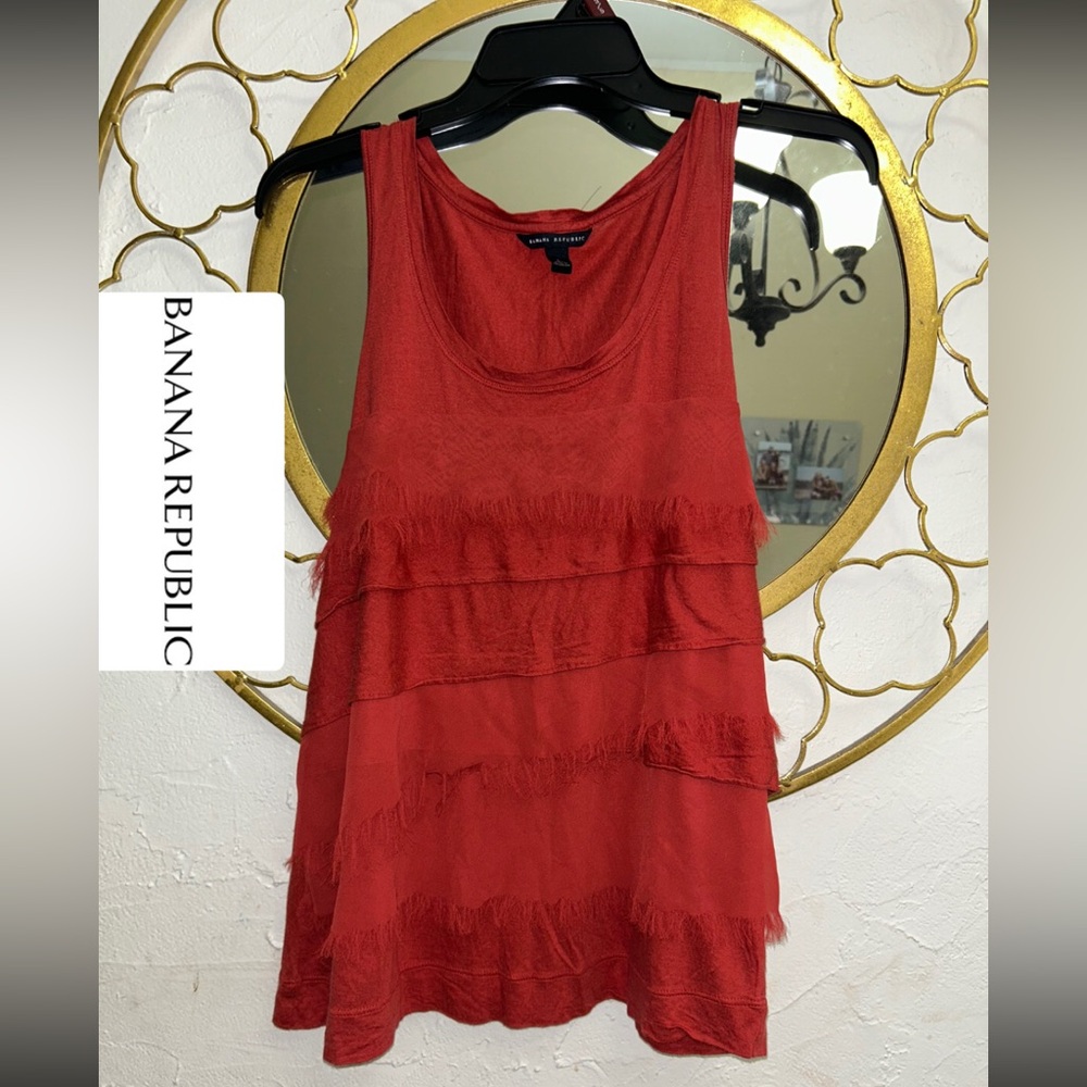 Banana Republic- tanktop Burnt Orange w layered fringe unfinished edges Size LG